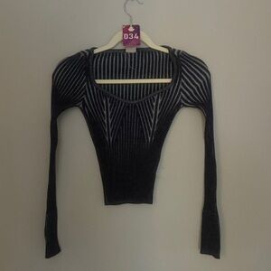 Urban Outfitters Black and Gray Striped Crop Top